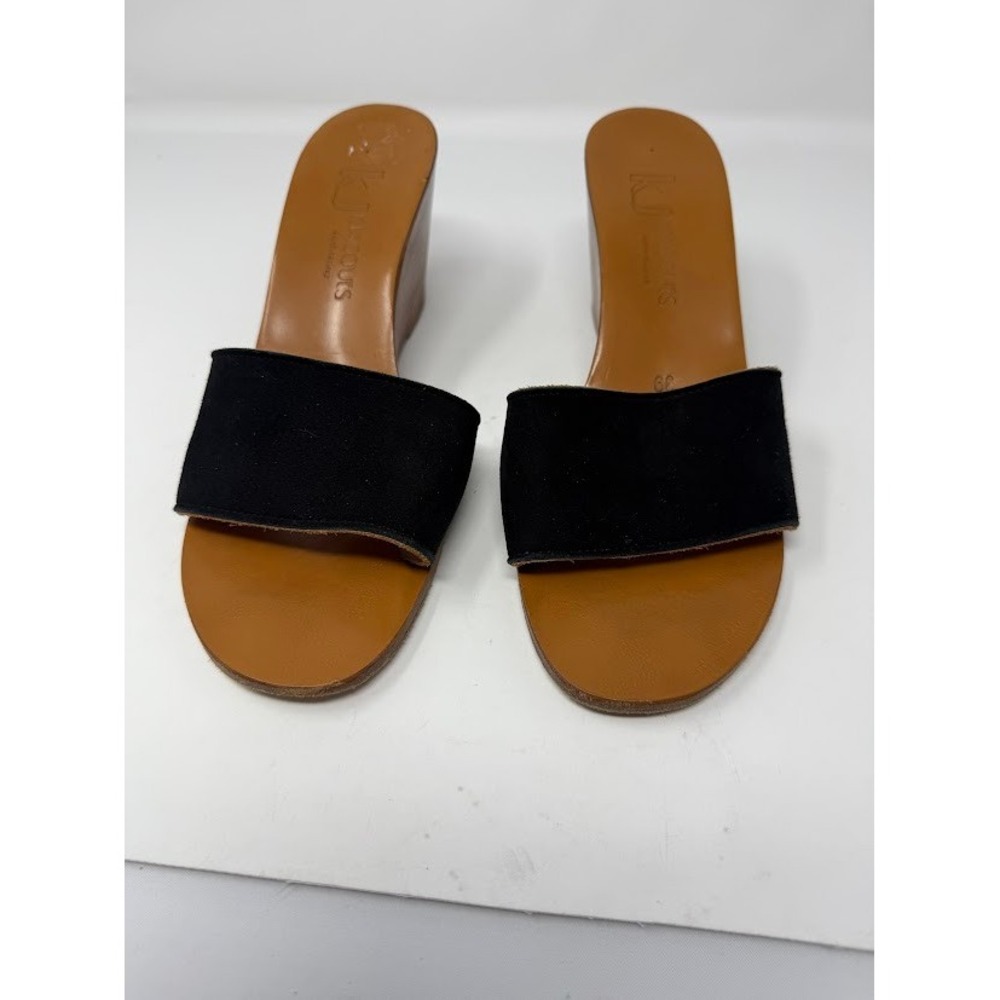 K. Jacques Saint Tropez Kirielle Black Suede Slide Wedge Sandals EU 39 US 8.5)